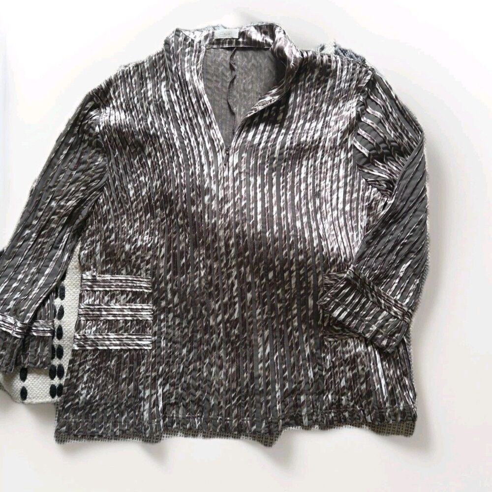 Chico's Women's XL(2) Julianne Full ZIP Lightweight Jacket Metallic Shiny Gold